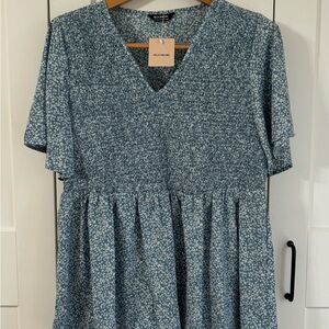 Blue Floral V-Neck Top by BloomChic